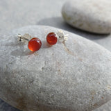 Natural Carnelian Crystal Sterling Silver Stud Earrings