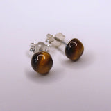 Natural Tiger's Eye Crystal Sterling Silver Stud Earrings