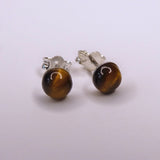 Natural Tiger's Eye Crystal Sterling Silver Stud Earrings