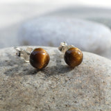 Natural Tiger's Eye Crystal Sterling Silver Stud Earrings