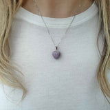 Natural Lepidolite Crystal Heart Necklace