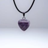 Natural Purple Fluorite Crystal Heart Pendant Necklace