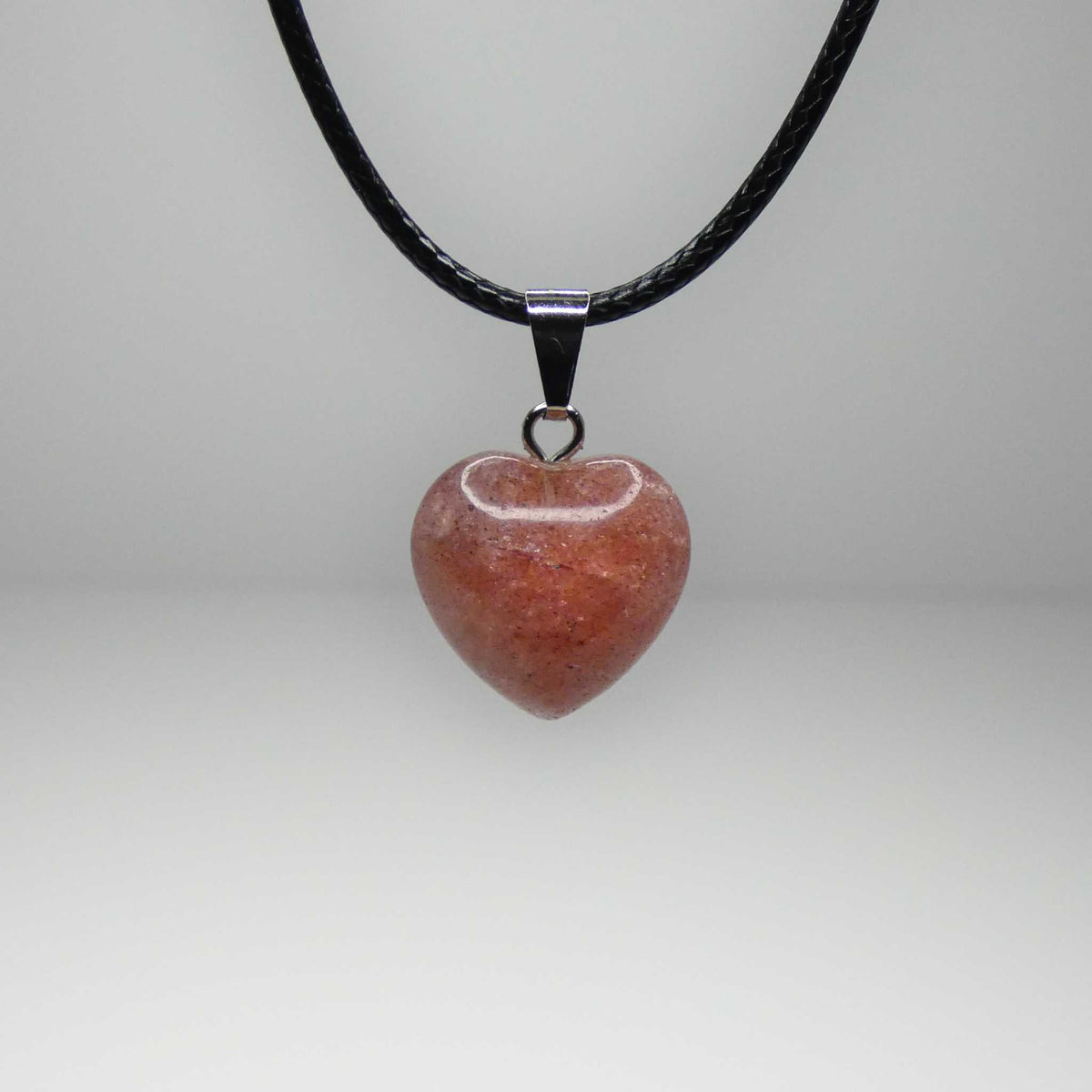 Natural Strawberry Quartz Crystal Heart Necklace