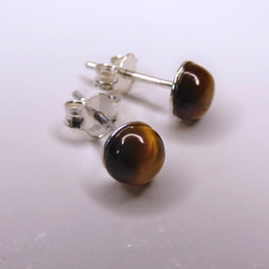 Natural Tiger's Eye Crystal Sterling Silver Stud Earrings