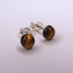 Natural Tiger's Eye Crystal Sterling Silver Stud Earrings