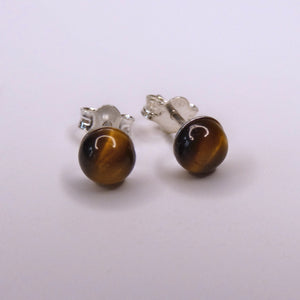 Natural Tiger's Eye Crystal Sterling Silver Stud Earrings
