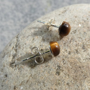Natural Tiger's Eye Crystal Sterling Silver Stud Earrings