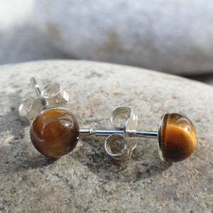 Natural Tiger's Eye Crystal Sterling Silver Stud Earrings