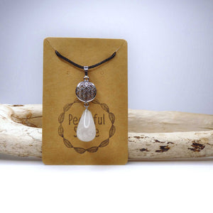 Natural Clear Quartz Crystal Teardrop Pendant Necklace