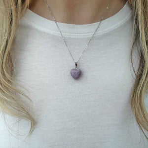 Natural Lepidolite Crystal Heart Necklace