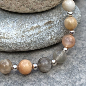 Natural Moonstone and Sunstone Crystal Bracelet