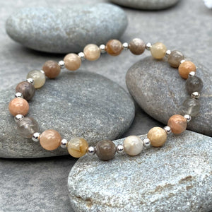 Natural Moonstone and Sunstone Crystal Bracelet