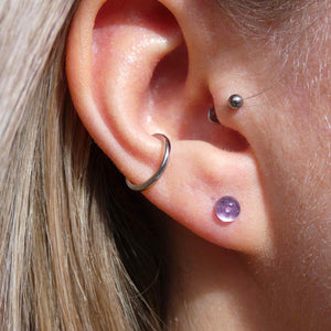 Natural Purple Fluorite Crystal Sterling Silver Stud Earrings