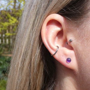 Natural Purple Fluorite Crystal Sterling Silver Stud Earrings