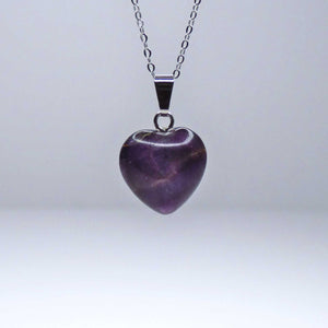 Natural Purple Fluorite Crystal Heart Pendant Necklace