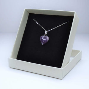 Natural Purple Fluorite Crystal Heart Pendant Necklace
