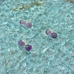 Natural Purple Fluorite Crystal Sterling Silver Stud Earrings