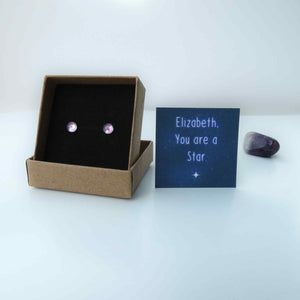 Natural Purple Fluorite Crystal Sterling Silver Stud Earrings