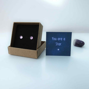 Natural Purple Fluorite Crystal Sterling Silver Stud Earrings