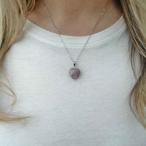 Natural Purple Fluorite Crystal Heart Pendant Necklace